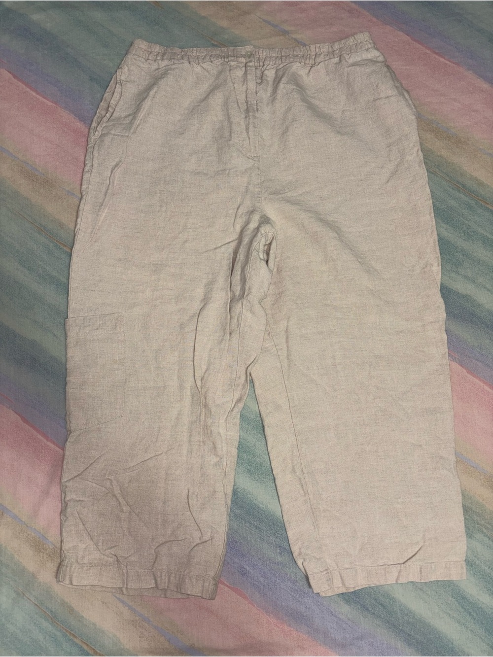 LINDEN HILL 100% Linen High Waist Wide Leg Casual cropped Pants size XL